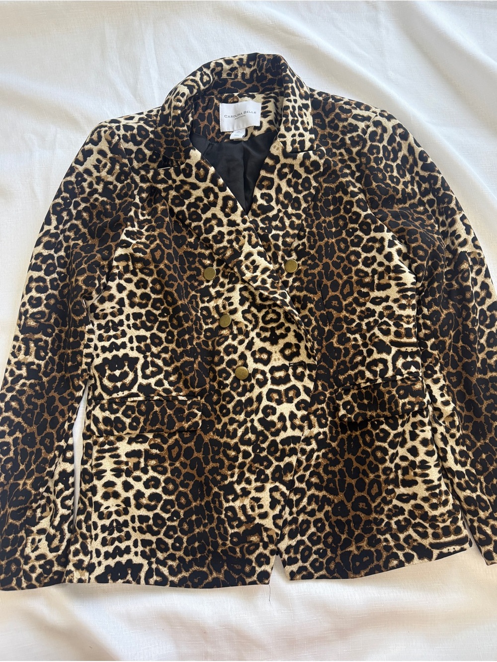 Carolina Belle Montreal Leopard Print Blazer Jacket Gold Buttons Size L
